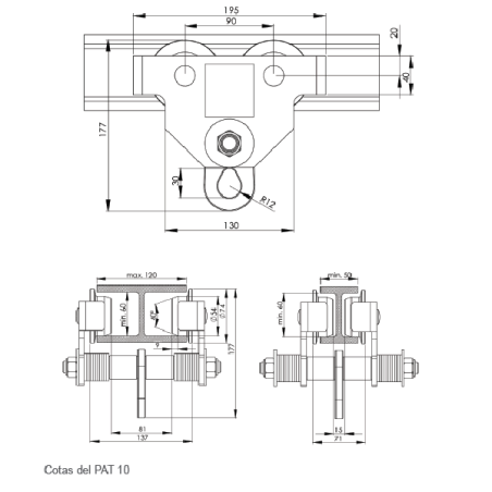 Carriage for adjustable anchor point to beam flange PAT10