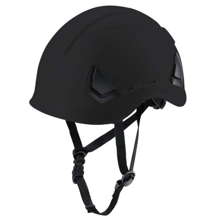 CASCO NEGRO CON VENTILACION Y BARBOQUEJO