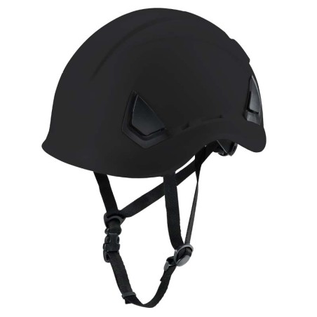 CASCO NEGRO CON VENTILACION Y BARBOQUEJO