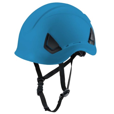 CASCO AZUL CON VENTILACION Y BARBOQUEJO