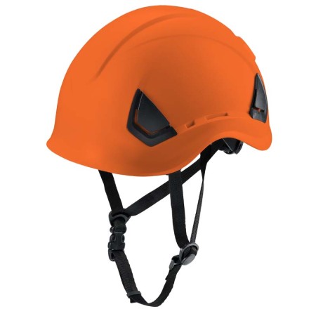 CASCO NARANJA CON VENTILACION Y BARBOQUEJO