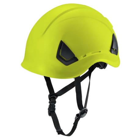 CASCO AMARILLO FLUORESCENTE CON VENTILACION Y BARBOQUEJO